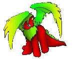 A red dragon with a green mane.